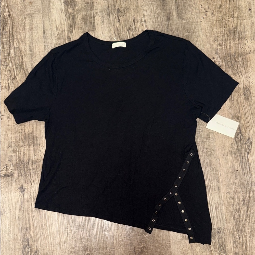 Black Short Sleeve Tee with Grommet Strap Detail